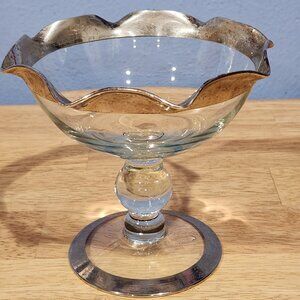 Dorthy Thorpe Compote Bowl w/ Silver Banded Footed Ball Stem 5"x 5.5"" Vintage